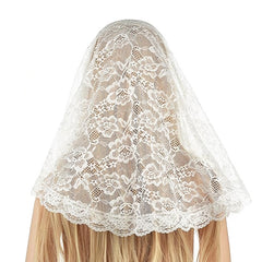 Short Lace Bridal Mantilla Veil Floral Head Covering Soft Tulle Fabric
