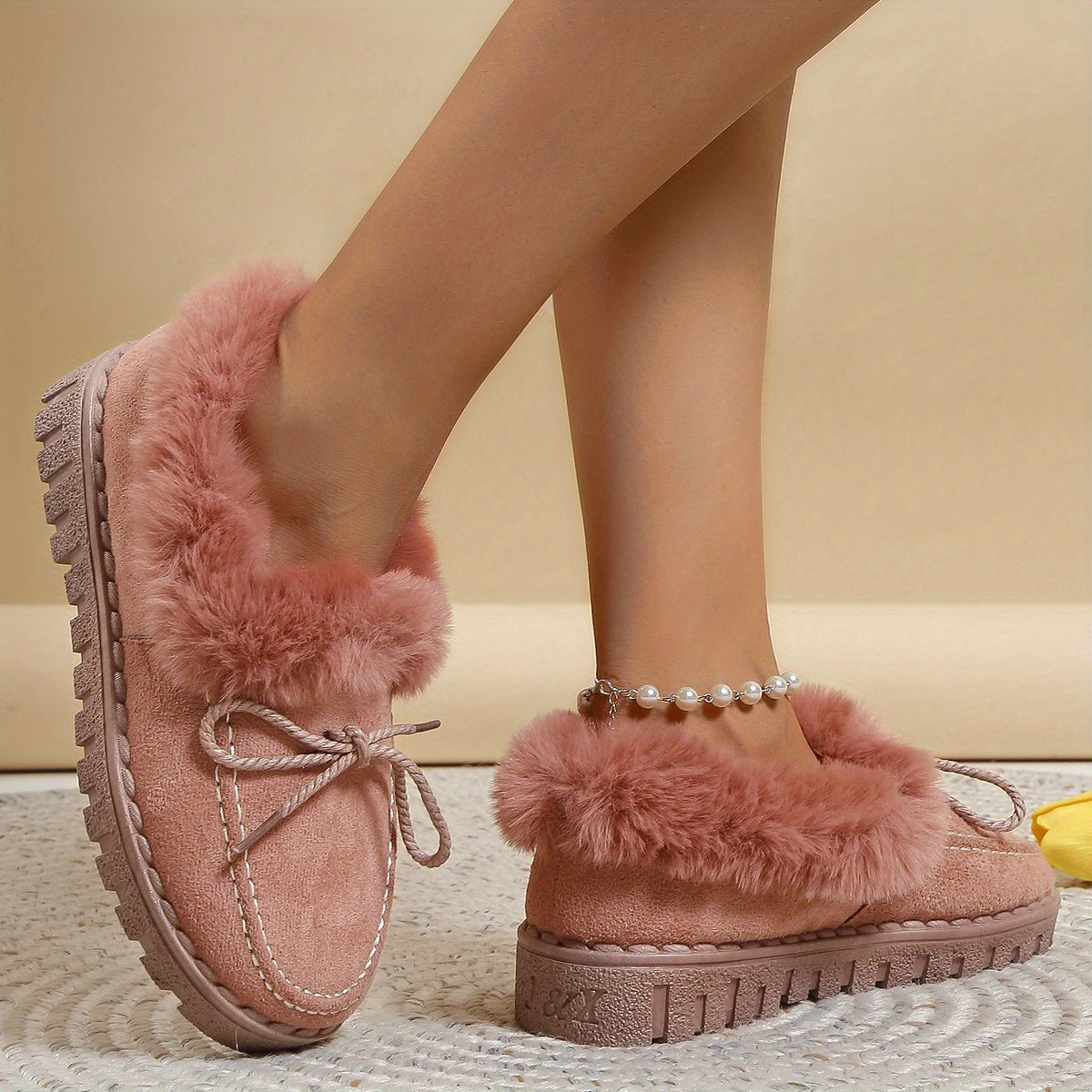 Women's Fluffy Short Boots Thermal Slip On Snow Boots