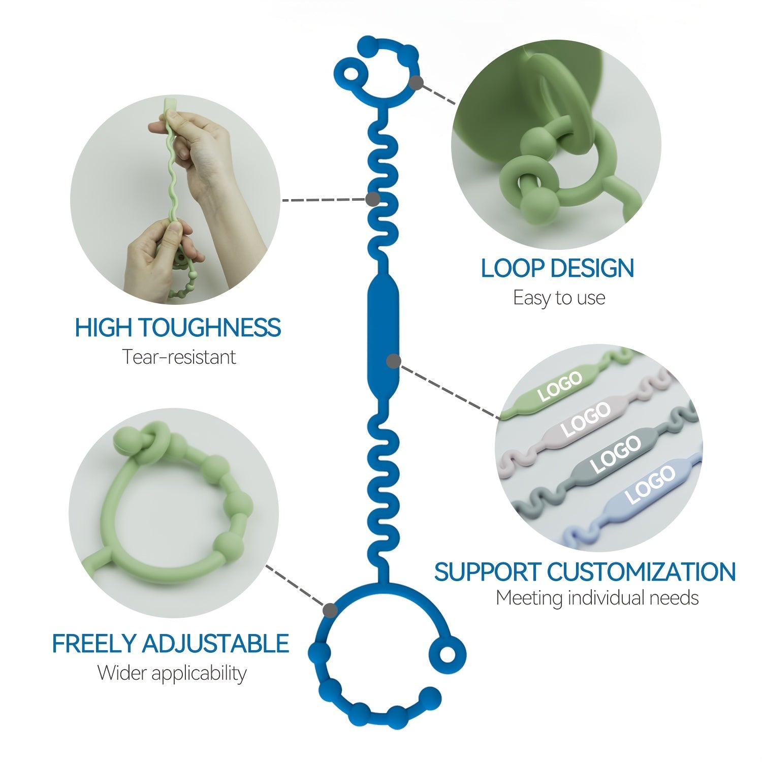 Adjustable Baby Toy Safety Straps - BPA-Free - 3pcs