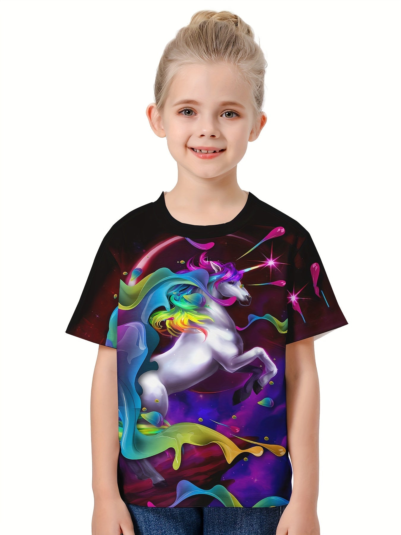 3D Unicorn Graphic T-shirt for Girls - Summer Sports