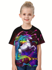 3D Unicorn Graphic T-shirt for Girls - Summer Sports