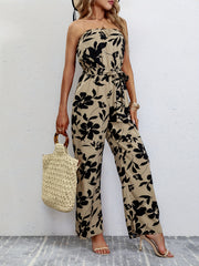 Floral Print Wide Leg Tube Jumpsuit for Women