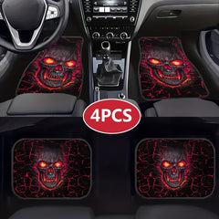 2pcs Skull Pattern Car Floor Mats Absorbent Front/Rear Seats