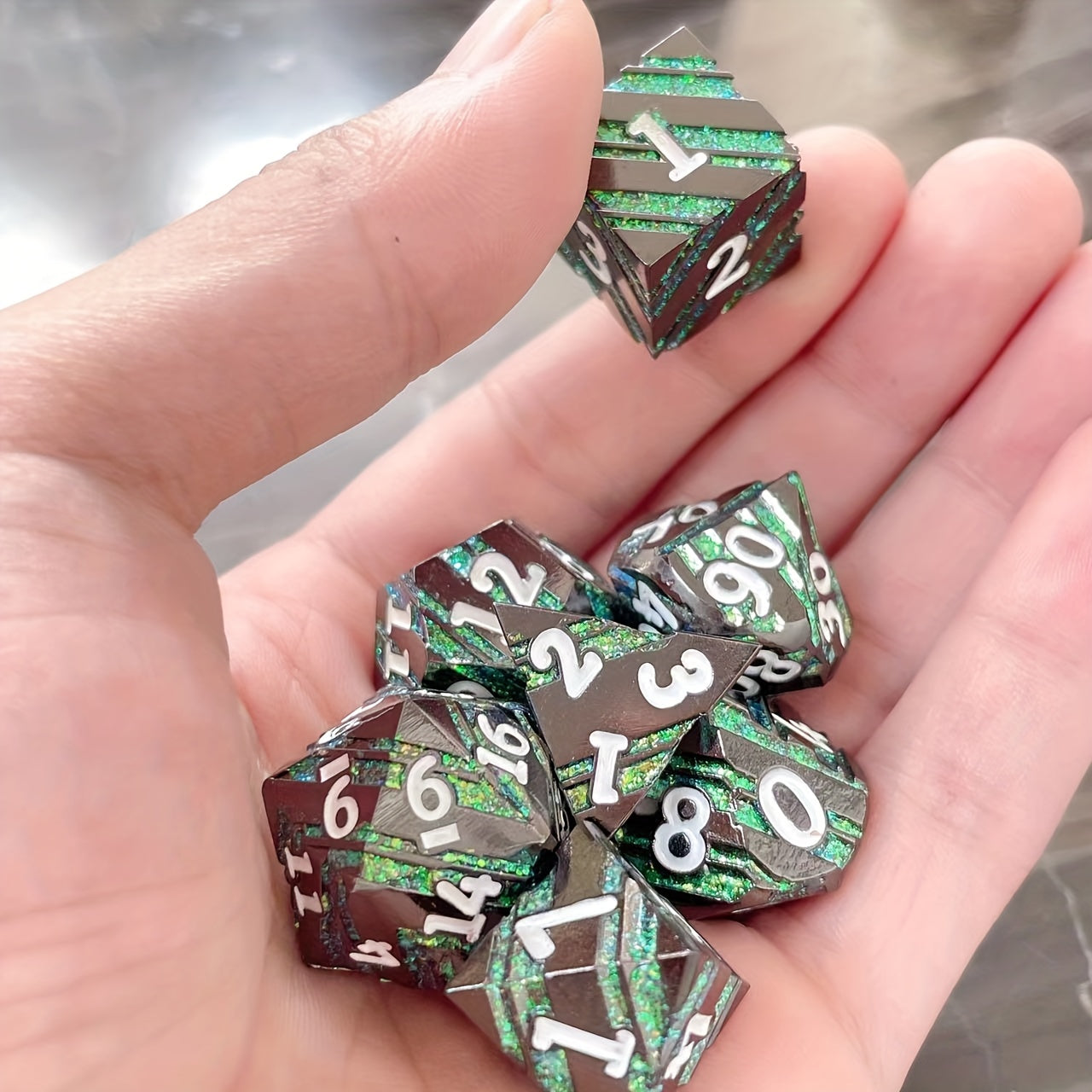 Striped Green Dice Metal Dice Gift For Halloween And Christmas