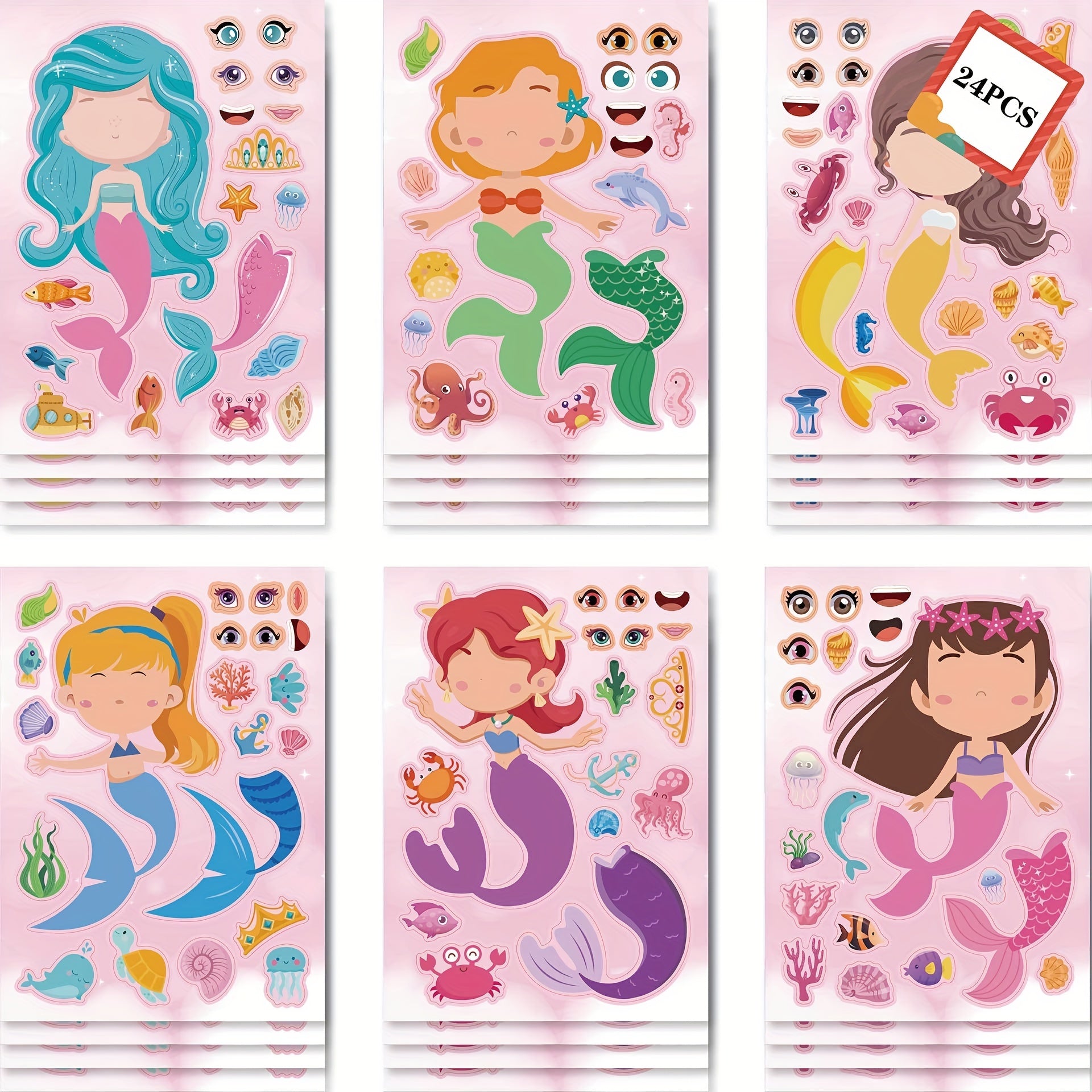24pcs Mermaid Stickers Make Your Own Mermaid Stickers Party Favors