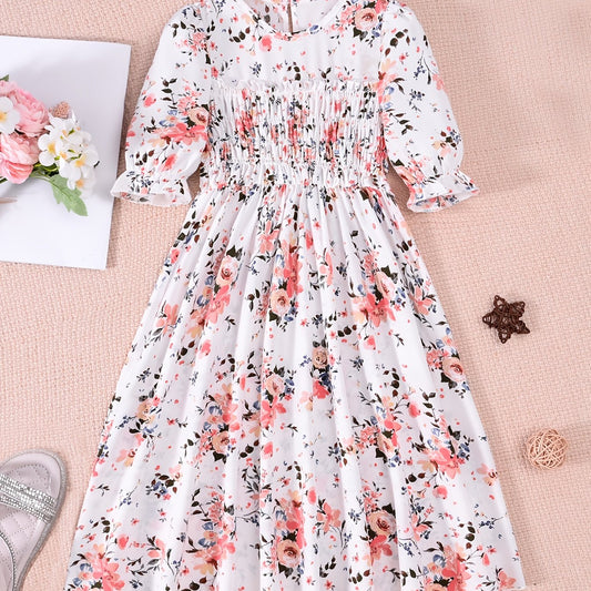 Girls Puff Sleeve Floral Dress For Party Kids Summer Clothes