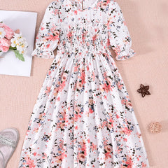 Girls Puff Sleeve Floral Dress For Party Kids Summer Clothes