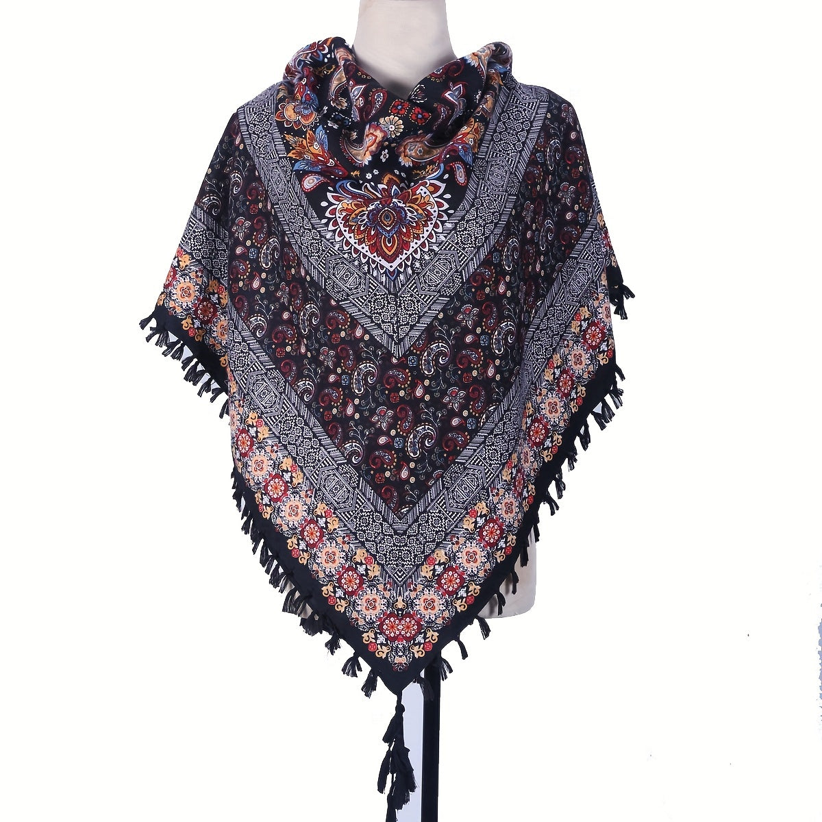 Boho Cashew Square Scarf Vintage Printed Tassel Shawl