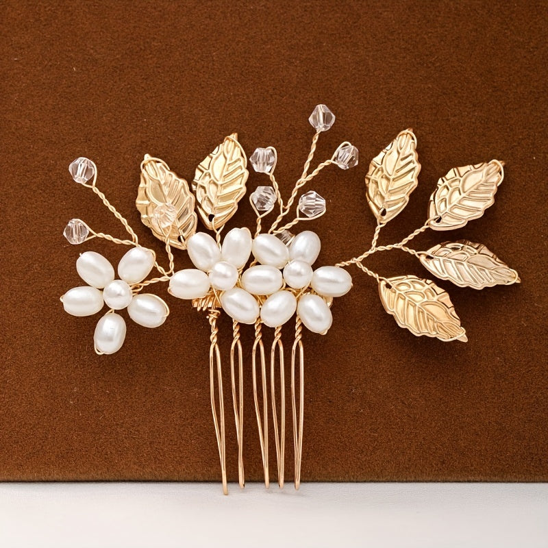 Golden Leaf Hair Combs Crystal Alloy Insert Comb Bridal Wedding Accessories