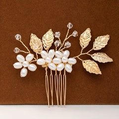 Golden Leaf Hair Combs Crystal Alloy Insert Comb Bridal Wedding Accessories