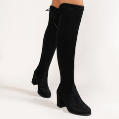 Women's Chunky Heel Long Boots Slip On British Style Boots