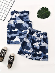 Boys Summer Mesh Outfit Camo Shorts & Vest Kids 2pcs Suit
