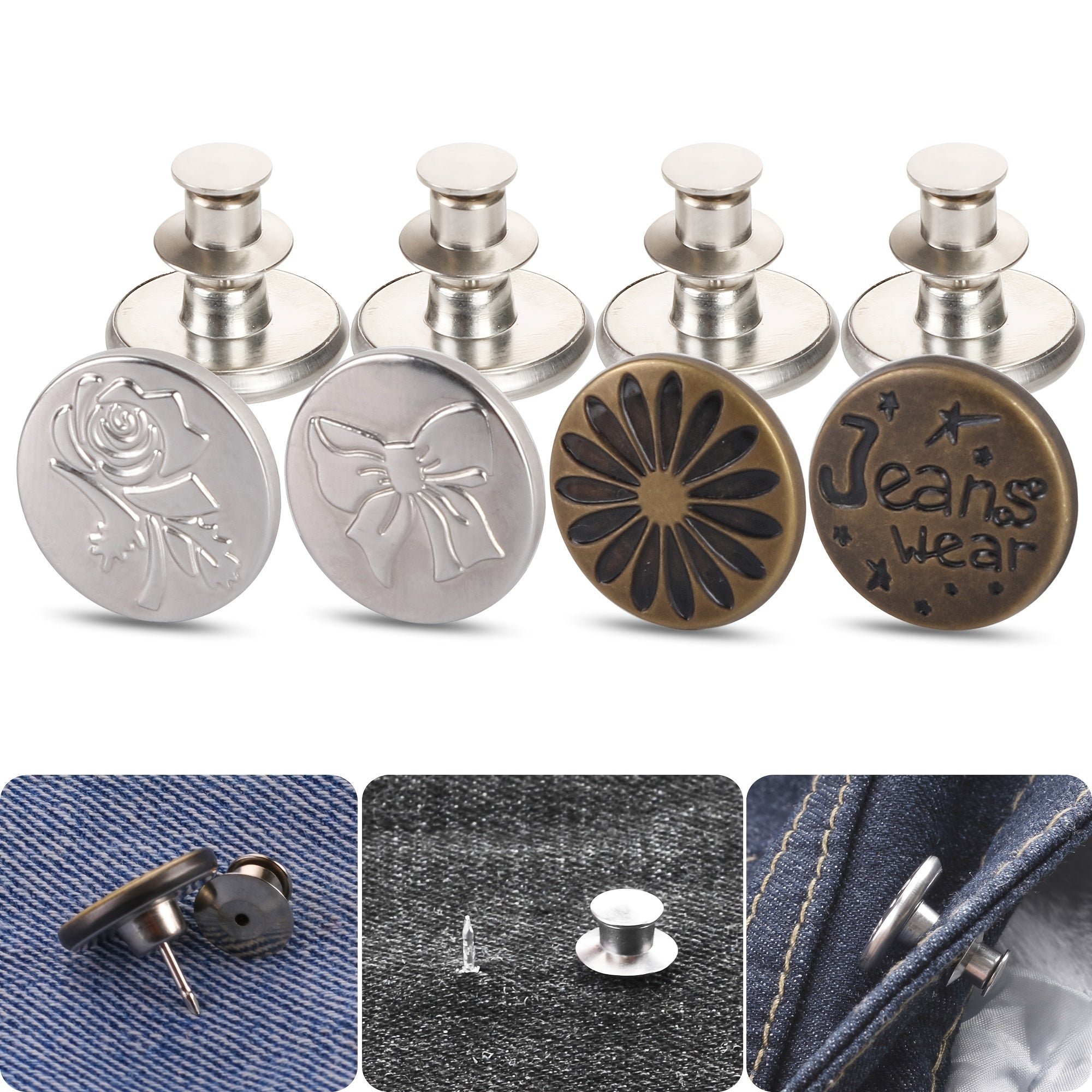 8pcs Adjustable Jean Button Pins for Pants Installation