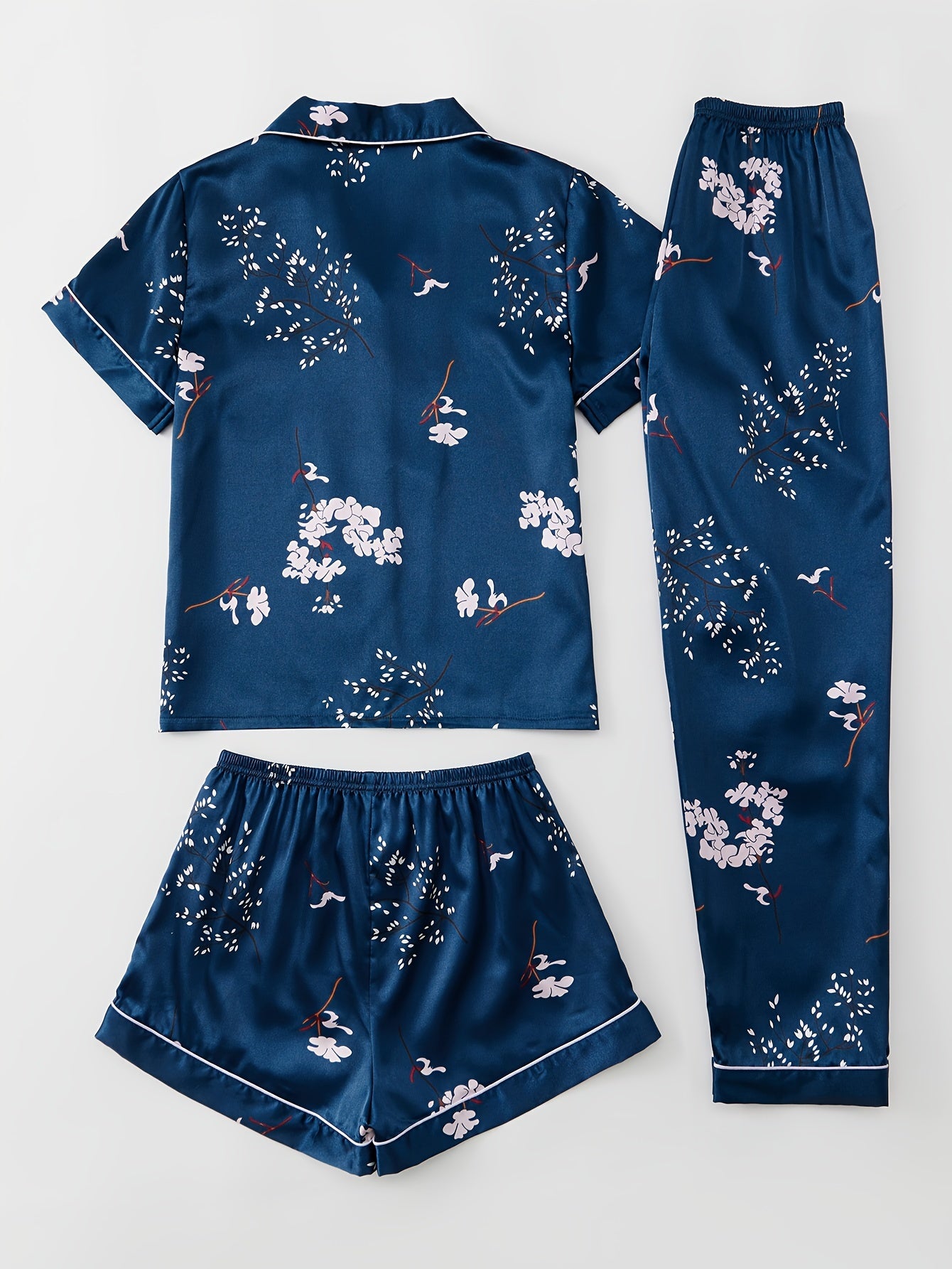 Floral Print Pajamas Set Short Sleeve Top & Shorts & Pants