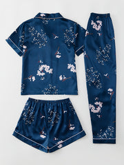 Floral Print Pajamas Set Short Sleeve Top & Shorts & Pants