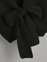 Knitted Bow Front V Neck Sleeveless Top