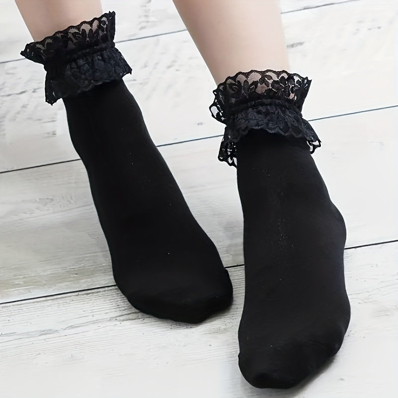 Lace Trim Socks Mid Tube Women's Stockings Hosiery