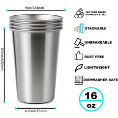 Stainless Steel Pint Cups 16oz Set of 8