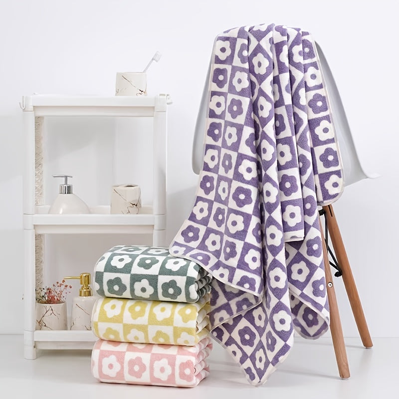 Flower Pattern Bath Towel Coral Fleece Soft Absorbent Towel