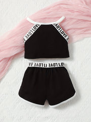 Baby Girl Cotton Letter Halter Top & Shorts Set