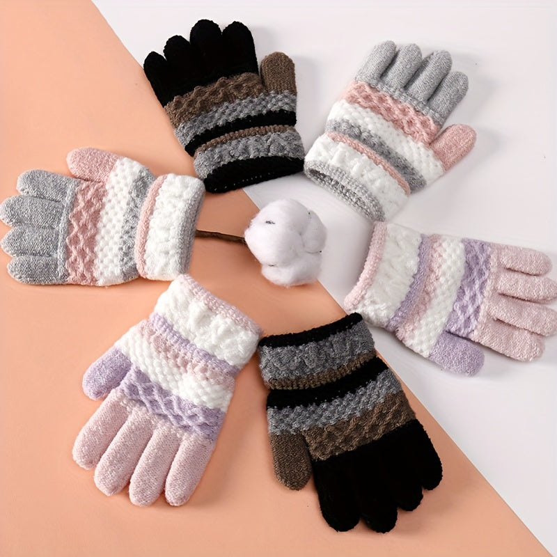 Striped Knitted Skiing Gloves for Winter