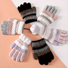 Striped Knitted Kids Skiing Gloves Warm Winter Children Gloves