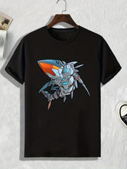 Mechanical Shark Print Men's Comfy T-shirt for Outdoor