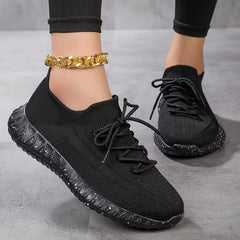 Mesh Breathable Running Shoes Elastic Lace Up Outdoor Sneakers