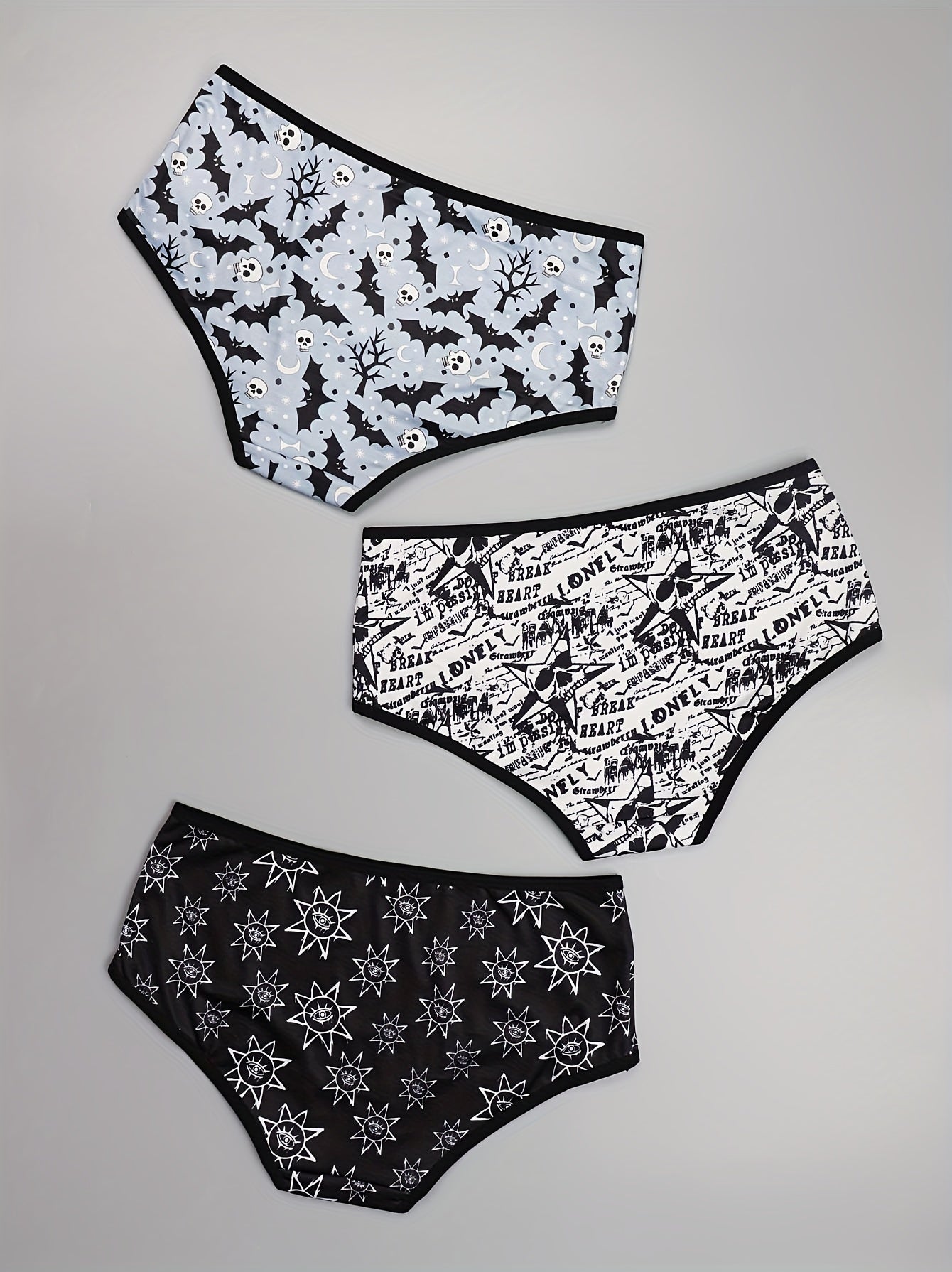 3 Pack Plus Size Sexy Panties Set Women's Plus Skull & Eye Sun Print