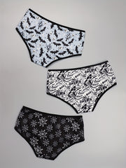 3 Pack Plus Size Sexy Panties Set Women's Plus Skull & Eye Sun Print