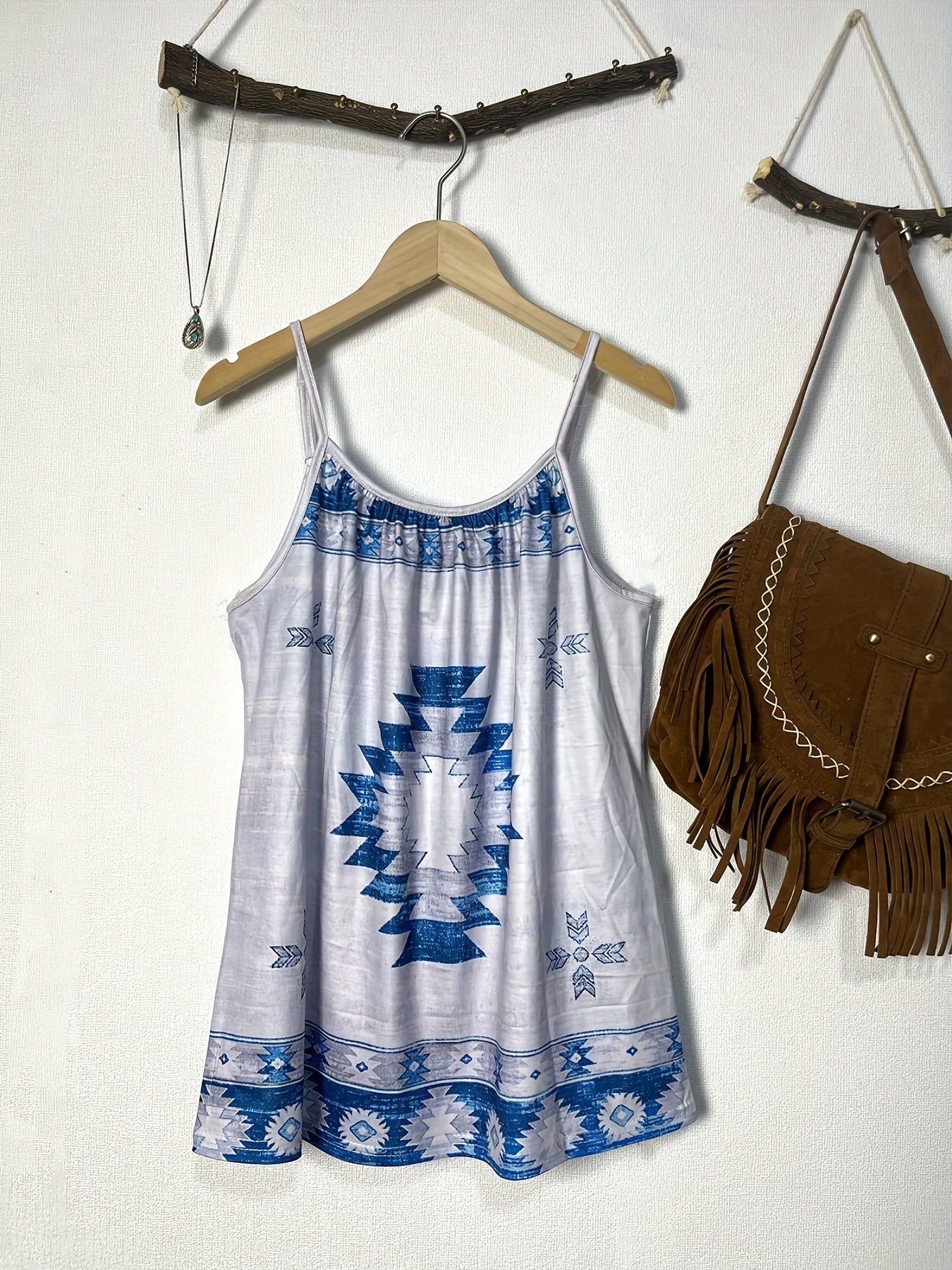 Vintage Western Geometric Print Cami Top Sleeveless Summer Spaghetti Top