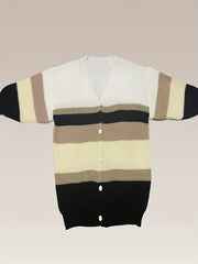 Colorblock Button Up V Neck Sweater Coat