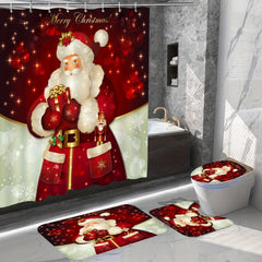 Christmas Santa Claus Shower Curtain Set Holiday Gift Snowflake Print