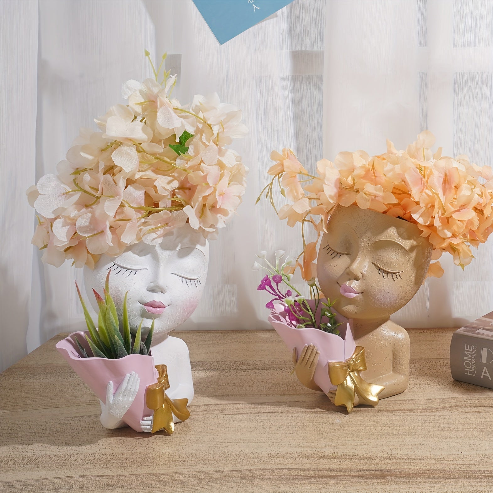 Resin Face Vase With Drain Nursery Room Decor