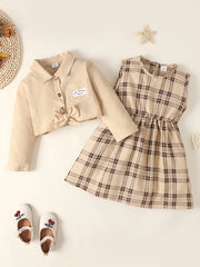 Girls Long Sleeve Shirt & Sleeveless Plaid Dress Baby Kids Clothes