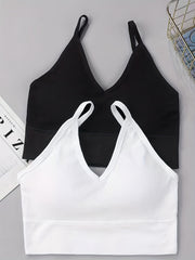 2pcs Ribbed Cami Tops V Neck Hollow Out Crop Top Women's Lingerie