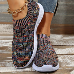Women's Colorblock Mesh Sneaker Slip On Low Round Toe Sock Breathable Shoes
