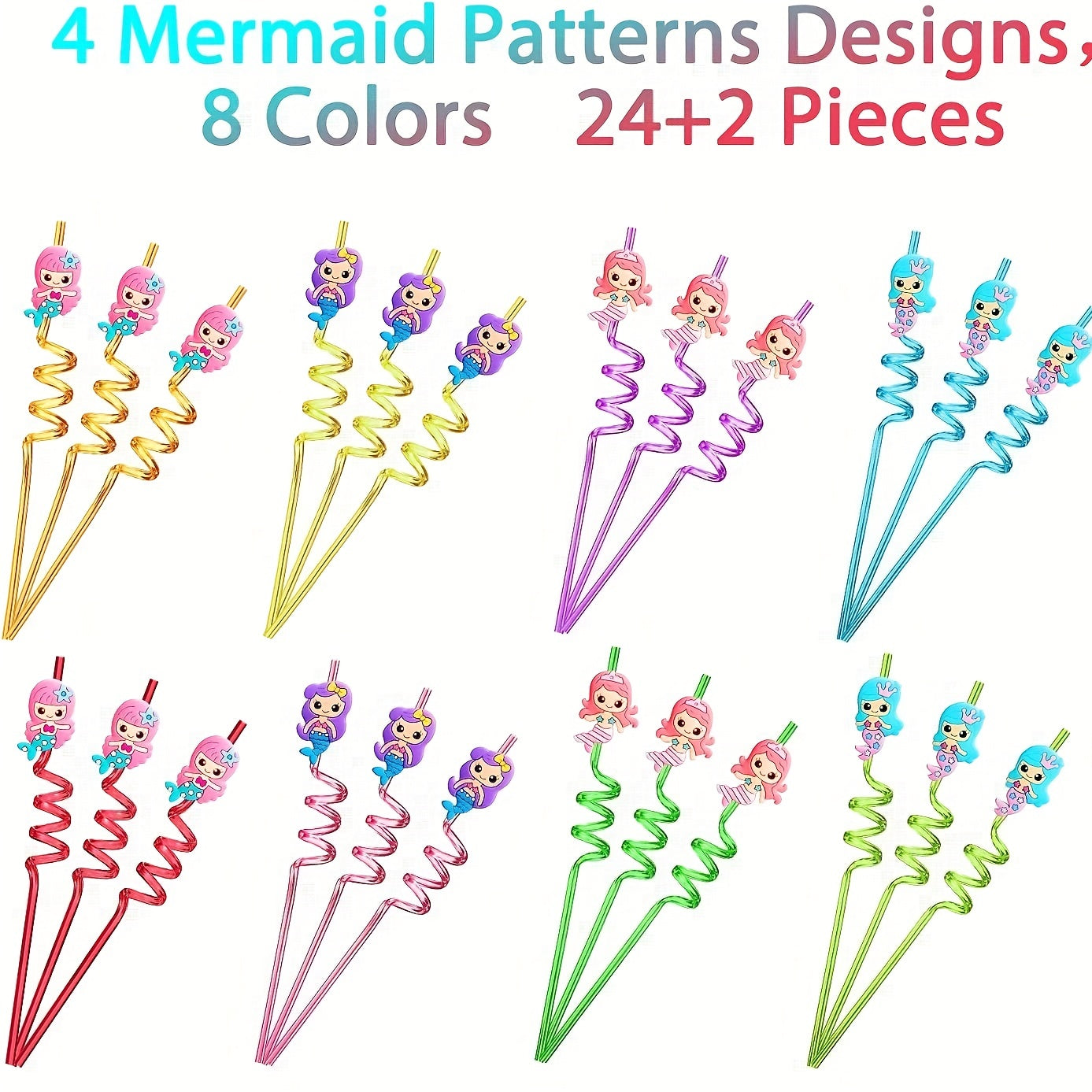 24pcs Mermaid Party Favors Mermaid Girl Straws Under The Sea Party Supplies