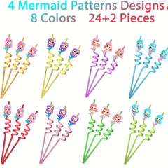 24pcs Mermaid Party Favors Mermaid Girl Straws Under The Sea Party Supplies