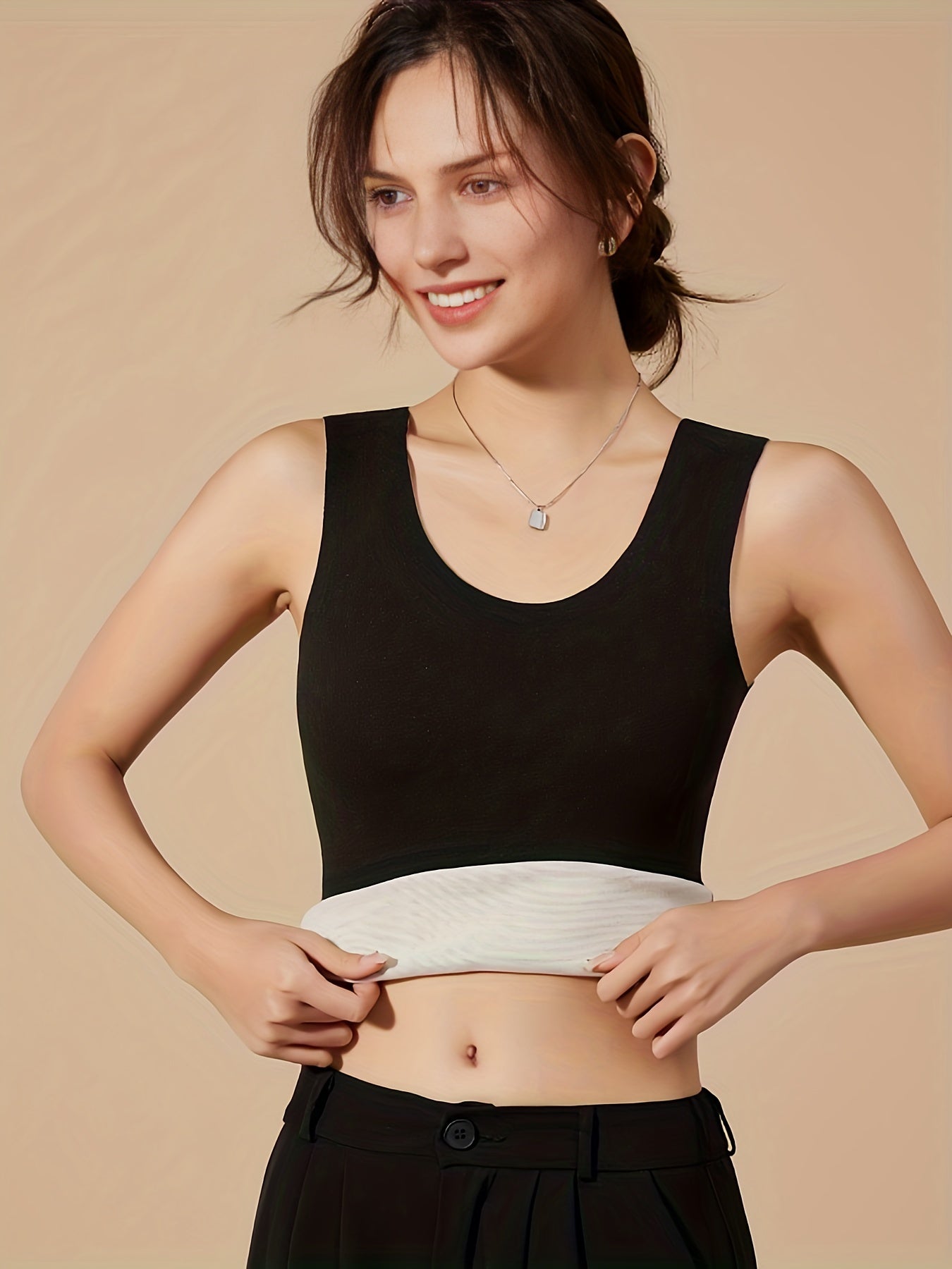 2pcs Seamless Thermal Tops Crew Neck Sleeveless Top Women's Lingerie