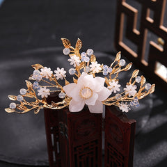 Crystal Flower Leaf Hairpin Headband Earring Set Chinese Wedding Hair Accessorie