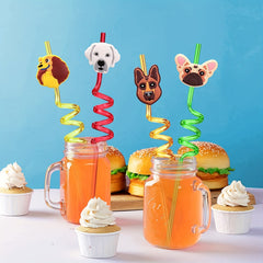 4pcs Dog Party Favors Reusable Plastic Straws Paw Theme Birthday Party Supplies