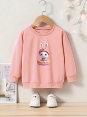 Bunny And Donut Print Girls Sweatshirt Crew Neck Tops