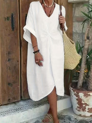 Casual Dress Women's Plus Solid Batwing Sleeve V Neck Ruched Front
