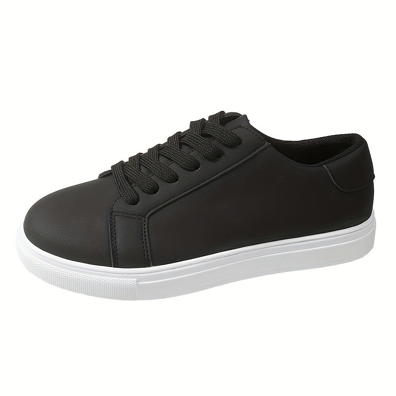 Faux Leather Flat Skate Shoes Lace Up Sneakers