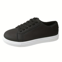 Faux Leather Flat Skate Shoes Lace Up Sneakers