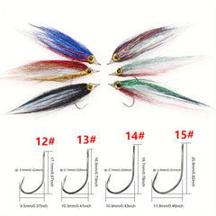 12pcs Mixed Colors Bionic Fly Hand Tied Hair Hook for Bass Fishing Tackle