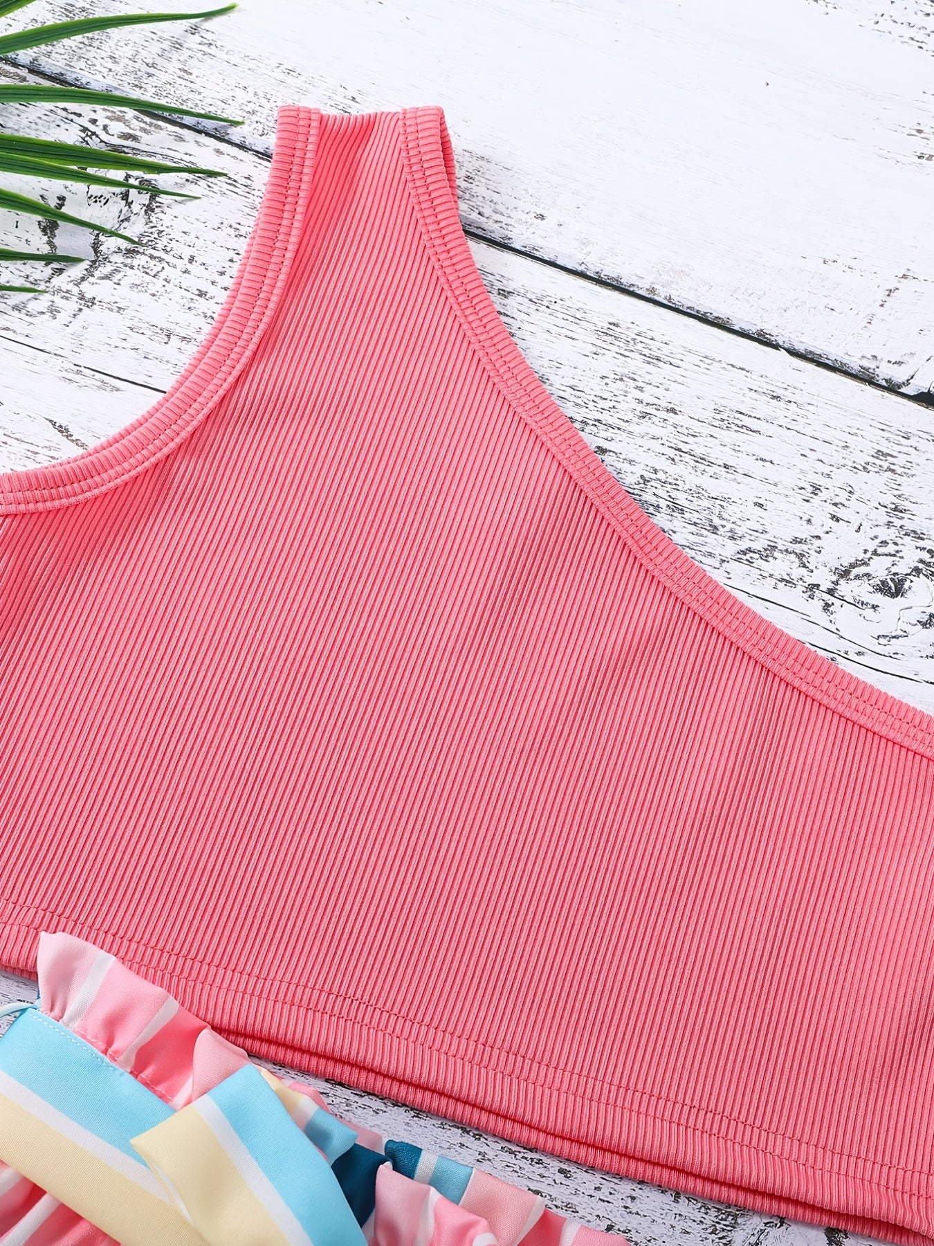 Girls 1 Shoulder Crop Top & Striped Shorts Set Kids Summer Clothes