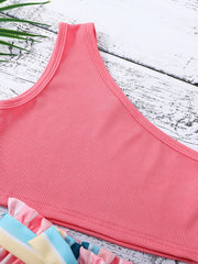 Girls 1 Shoulder Crop Top & Striped Shorts Set Kids Summer Clothes