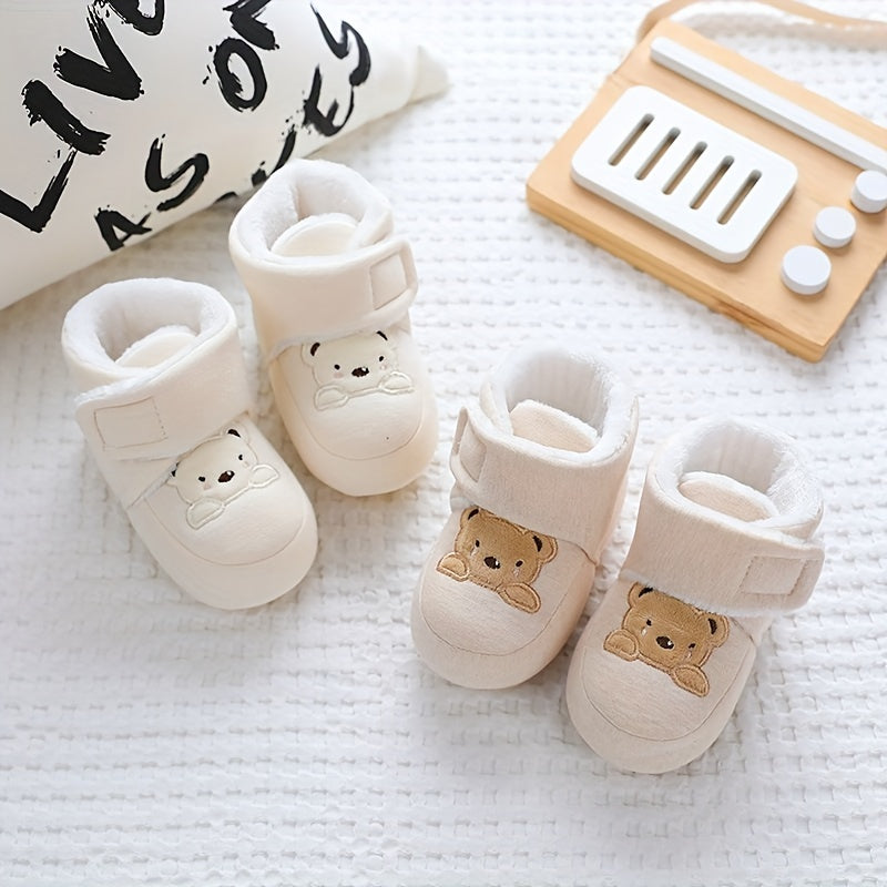 Cartoon Bear Baby Boys Winter Boots Soft Warm Fleece Indoor Walking